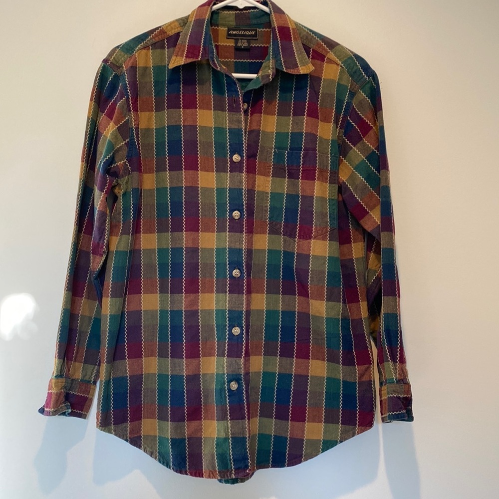 Vintage Angelique Women's Button-Up Shirt, Size S, 100% Cotton